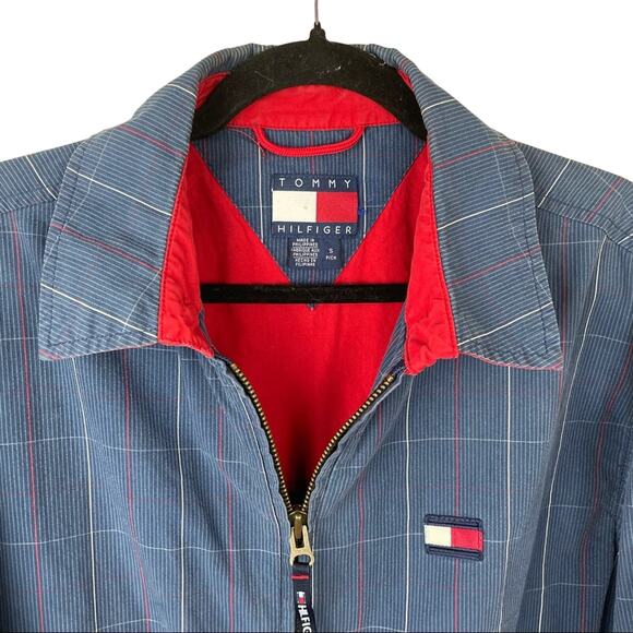 Tommy Hilfiger Vintage Zip Up Jacket Hooded Blue Red Plaid Lined Coat Size Small - Picture 4 of 12